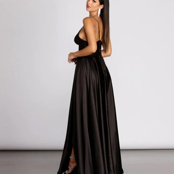NWT Windsor Black Isabelle Satin A-Line Formal Gown - Picture 2 of 16